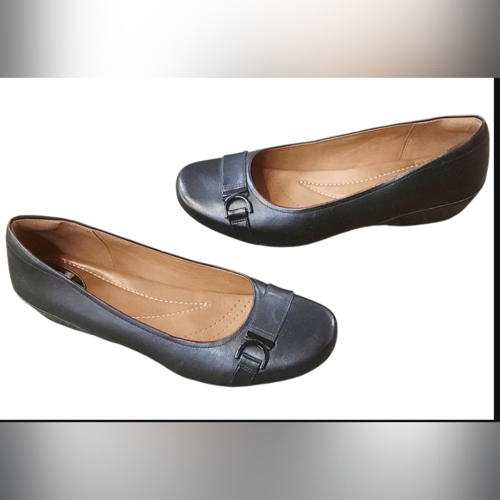 CLARKS ARTISAN Womens Leather Choir Concert Band Black Shoes 11M Comfort Buckle